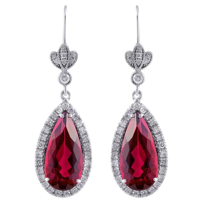 Natural Red Rubellites 5.67 Carat Earrings with Diamonds For Sale