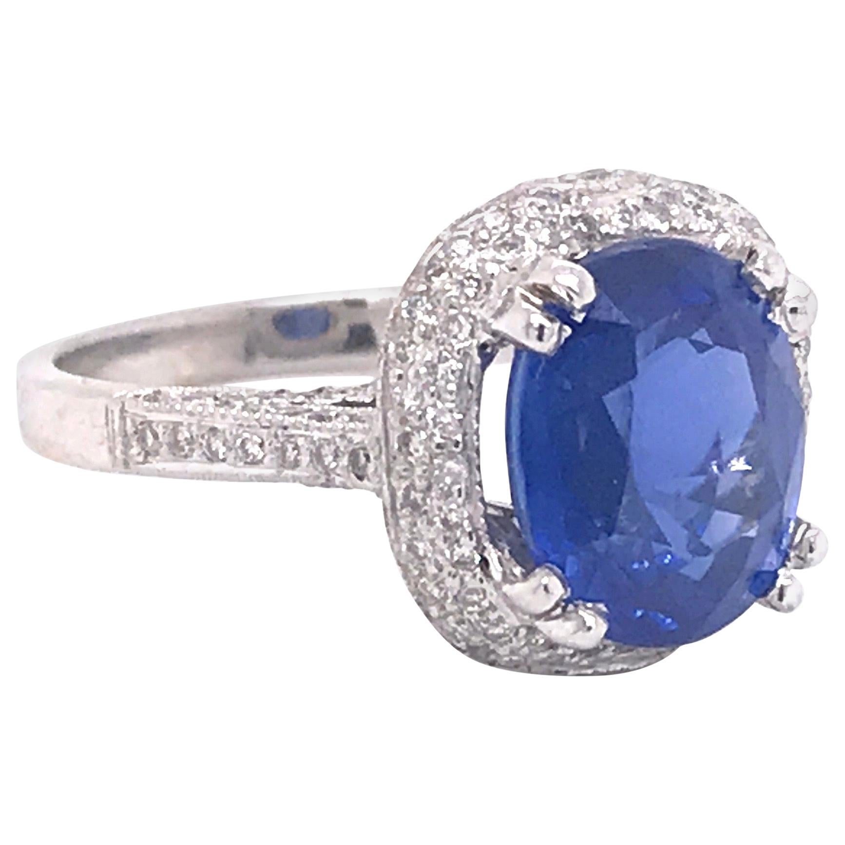5.67 Carat Sri Lanka Blue Sapphire Diamond Engagement Ring