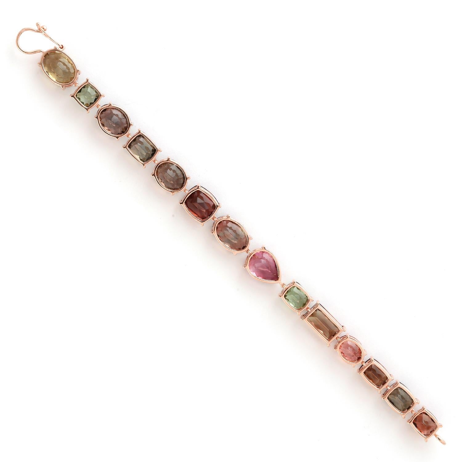 Mixed Cut 56.78 ct Multicolor Tourmaline Bracelet Made In 18k Gold For Sale