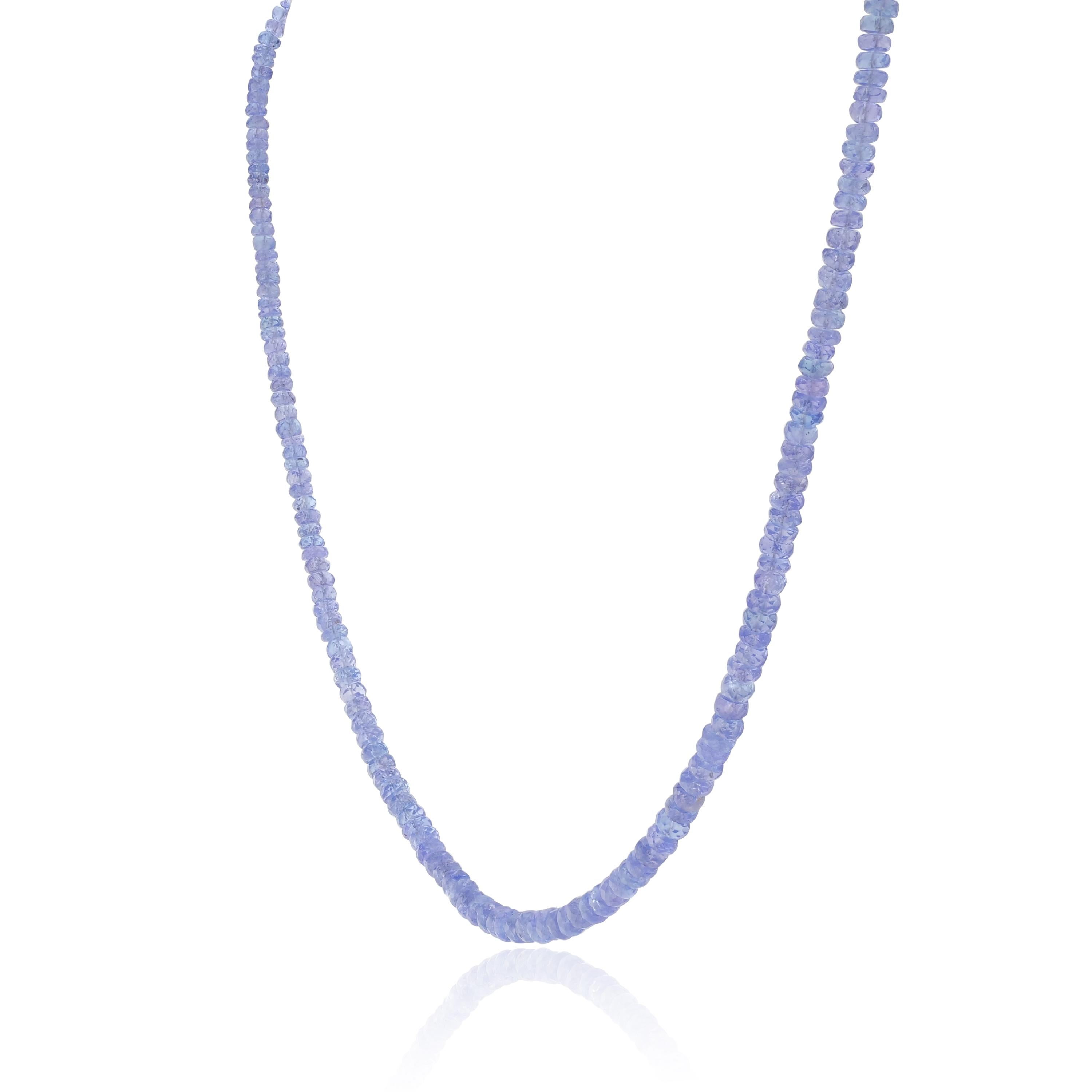 Modern 56.57 Carat Tanzanite Beads Necklace in Sterling Silver