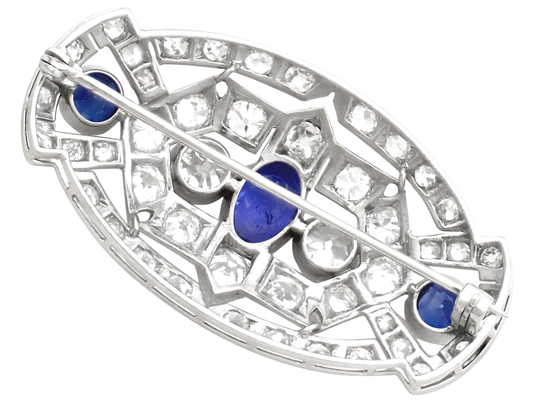 5.68 carat Diamond and 2.35 carat Sapphire Platinum Brooch In Excellent Condition In Jesmond, Newcastle Upon Tyne