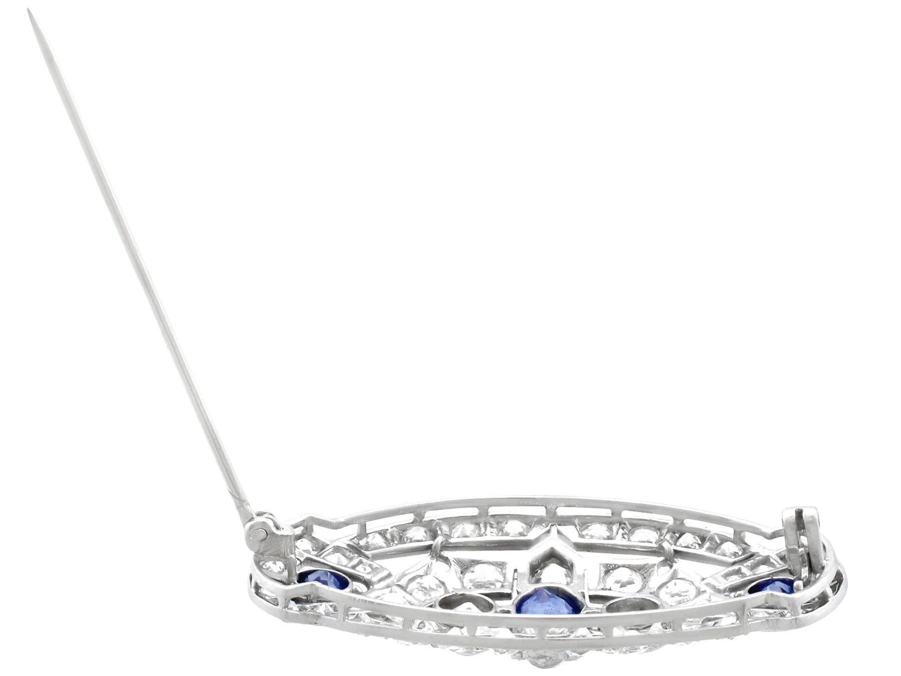 Women's 5.68 carat Diamond and 2.35 carat Sapphire Platinum Brooch