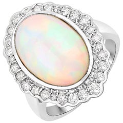 5.68 Carat Ethiopian Opal and Diamond 14 Karat White Gold Cocktail Ring