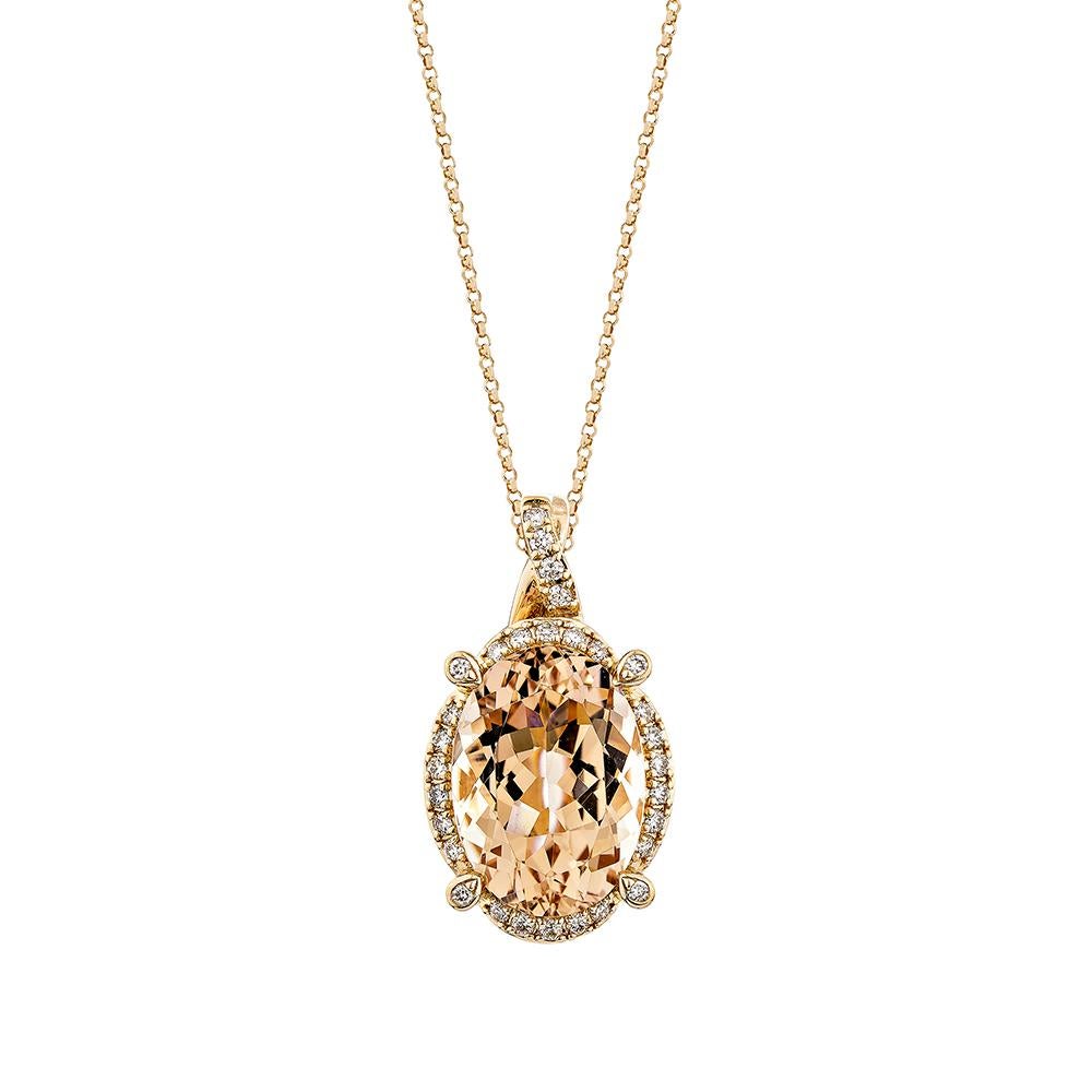 Oval Cut 5.68 Carat Morganite Pendant in 18Karat Rose Gold with White Diamond. For Sale