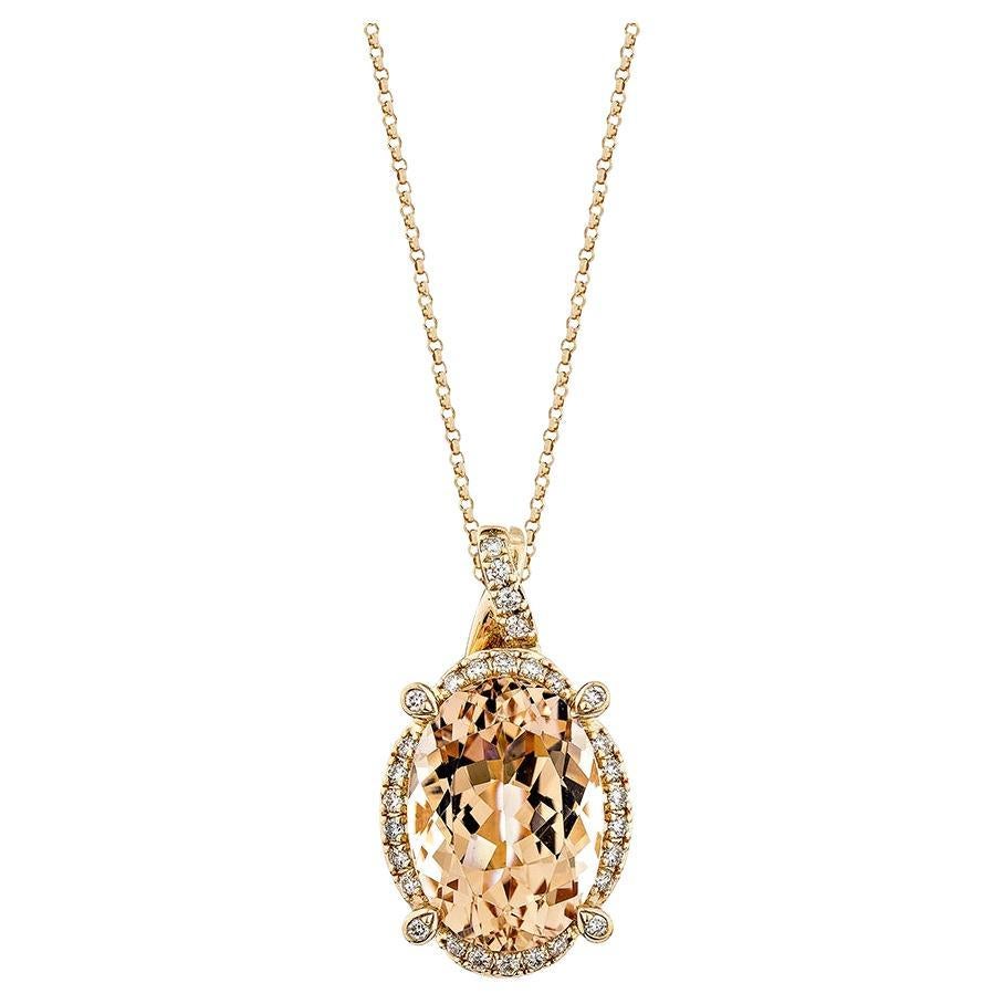 Pendentif Morganite de 5,68 carats en or rose 18 carats avec diamant blanc. en vente