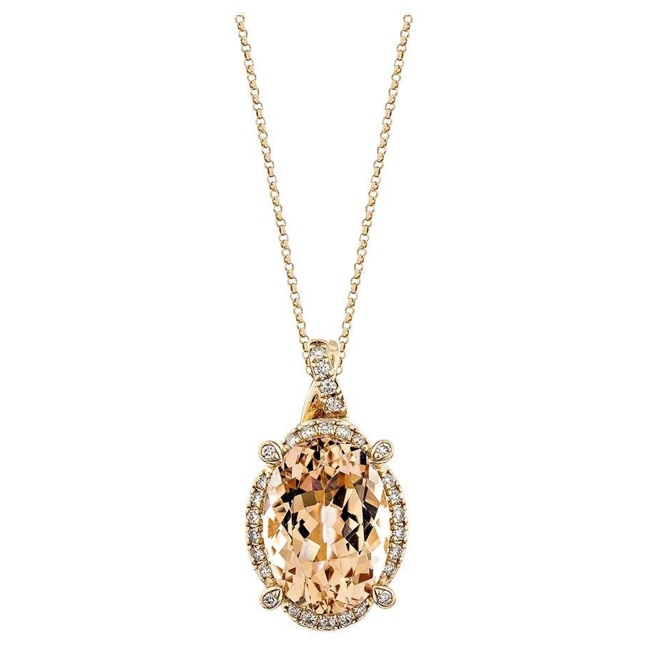 Pendentif Morganite de 5,68 carats en or rose 18 carats avec diamant blanc.