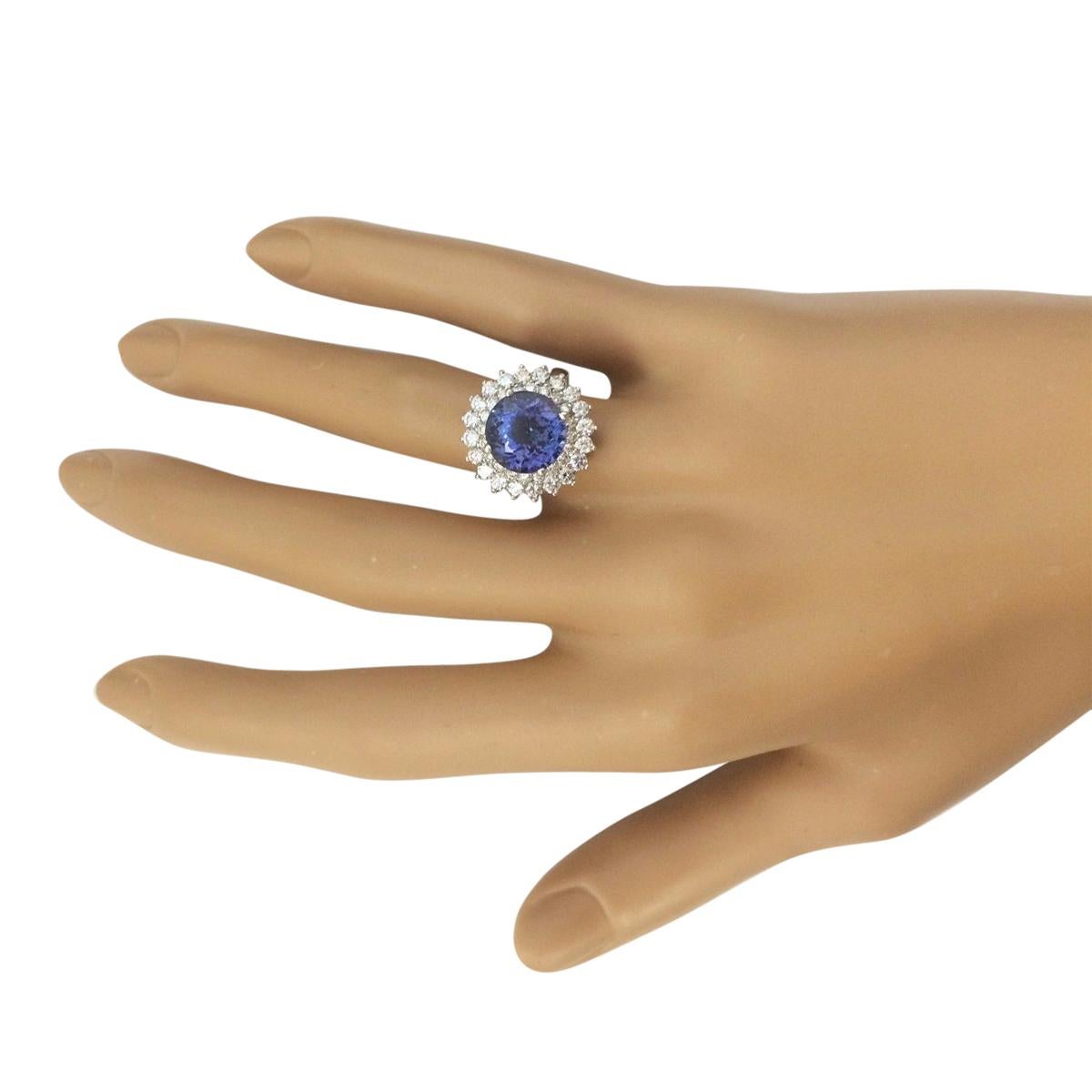 Round Cut Natural Tanzanite Diamond Ring In 14 Karat White Gold  For Sale