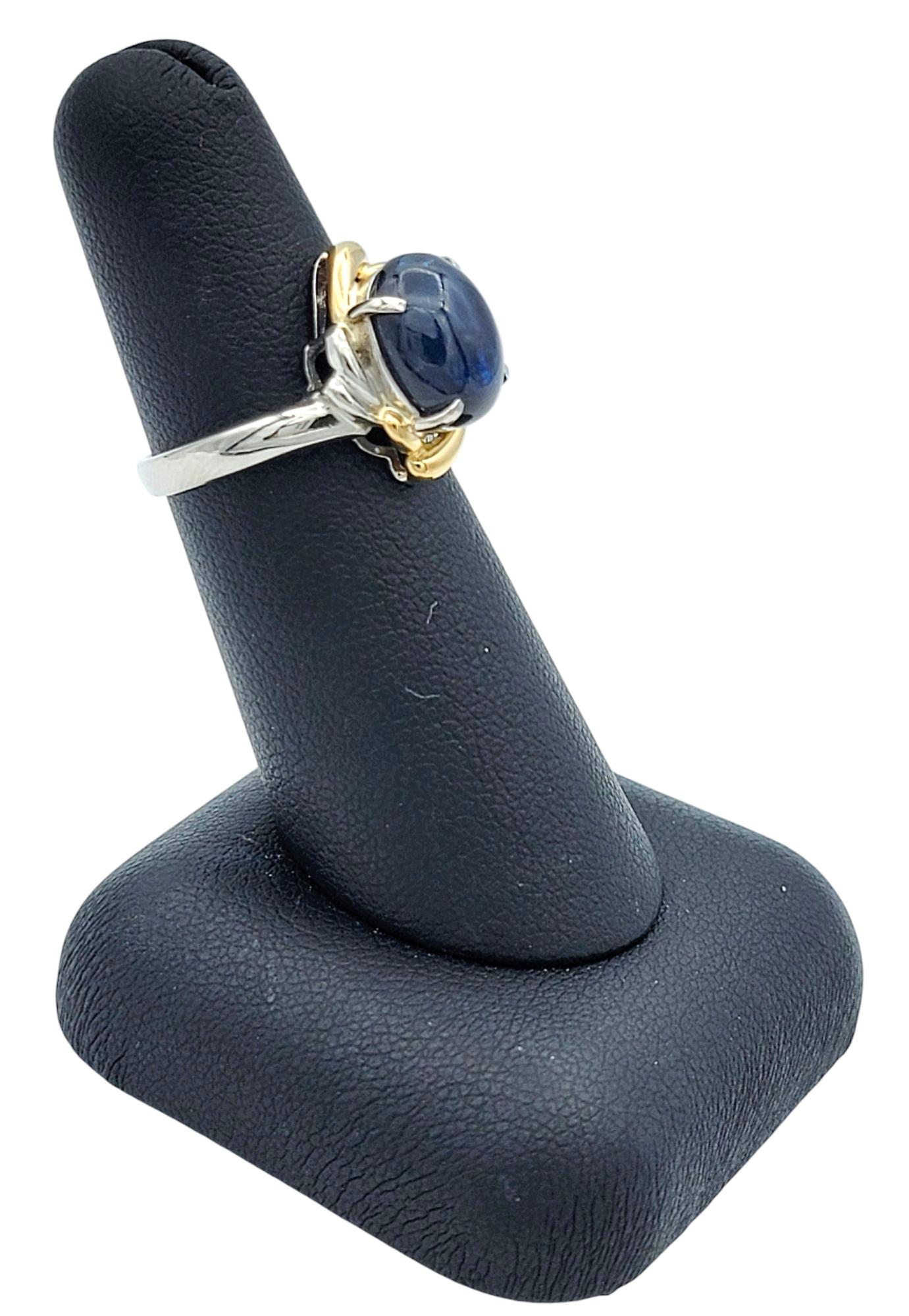 Ring mit 5,68 Karat ovalem Cabochon-Saphir in Platin und 18 Karat Gelbgold im Angebot 5