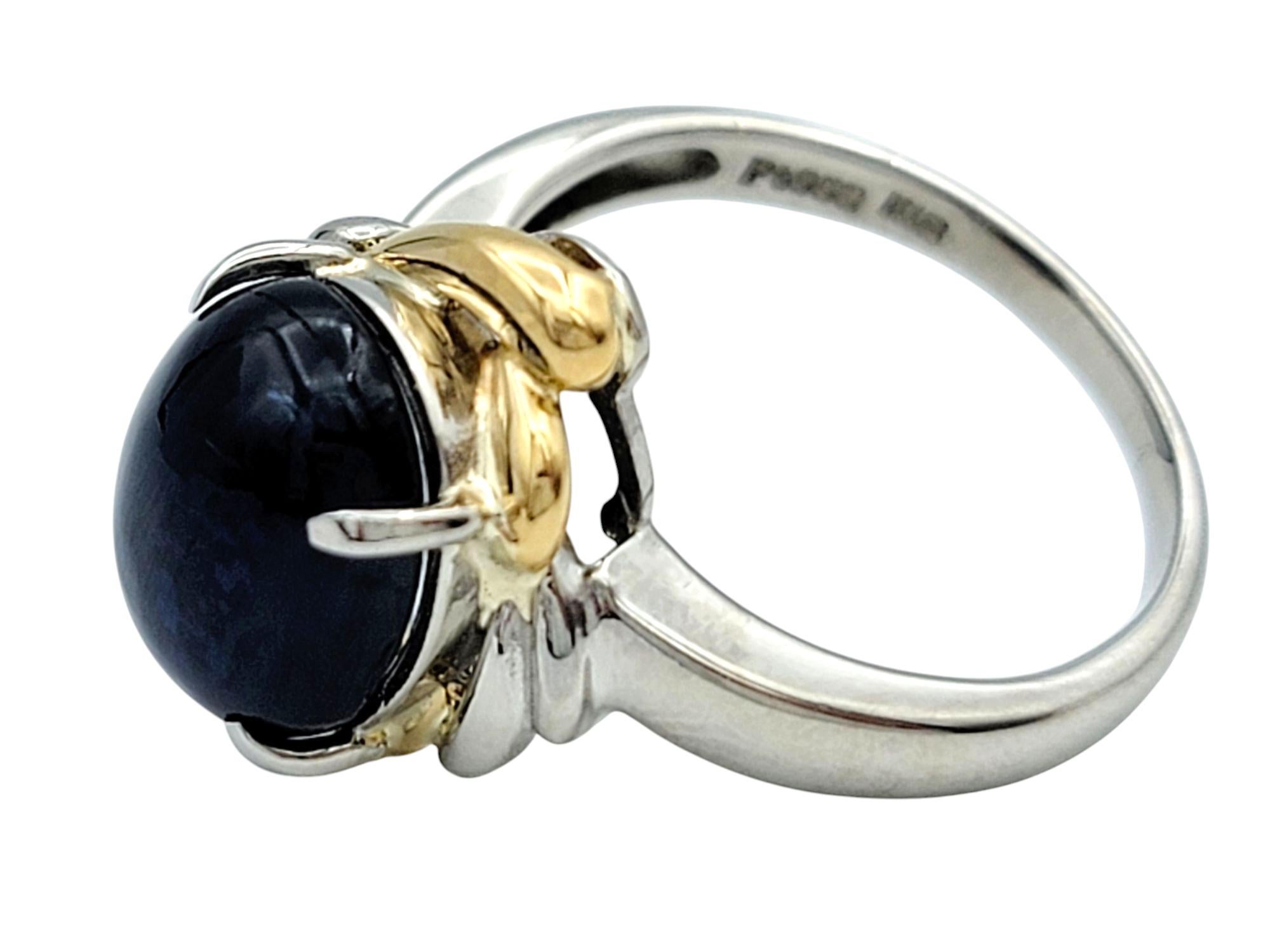 Ring mit 5,68 Karat ovalem Cabochon-Saphir in Platin und 18 Karat Gelbgold im Zustand „Gut“ im Angebot in Scottsdale, AZ