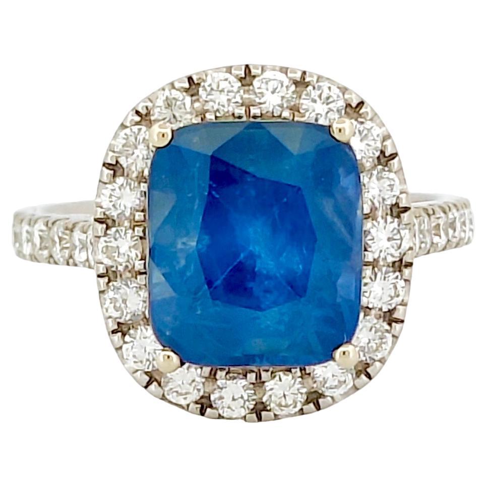 5.68 Carat Teal Blue Sapphire & Diamond Ring in 14K White Gold