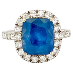 Bague en or blanc 14 carats, saphir bleu sarcelle et diamants de 5,68 carats