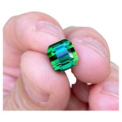 5.68 Ct. VIVID GREEN Tourmaline natural loose gemstone, Octagon cut, Nigeria.