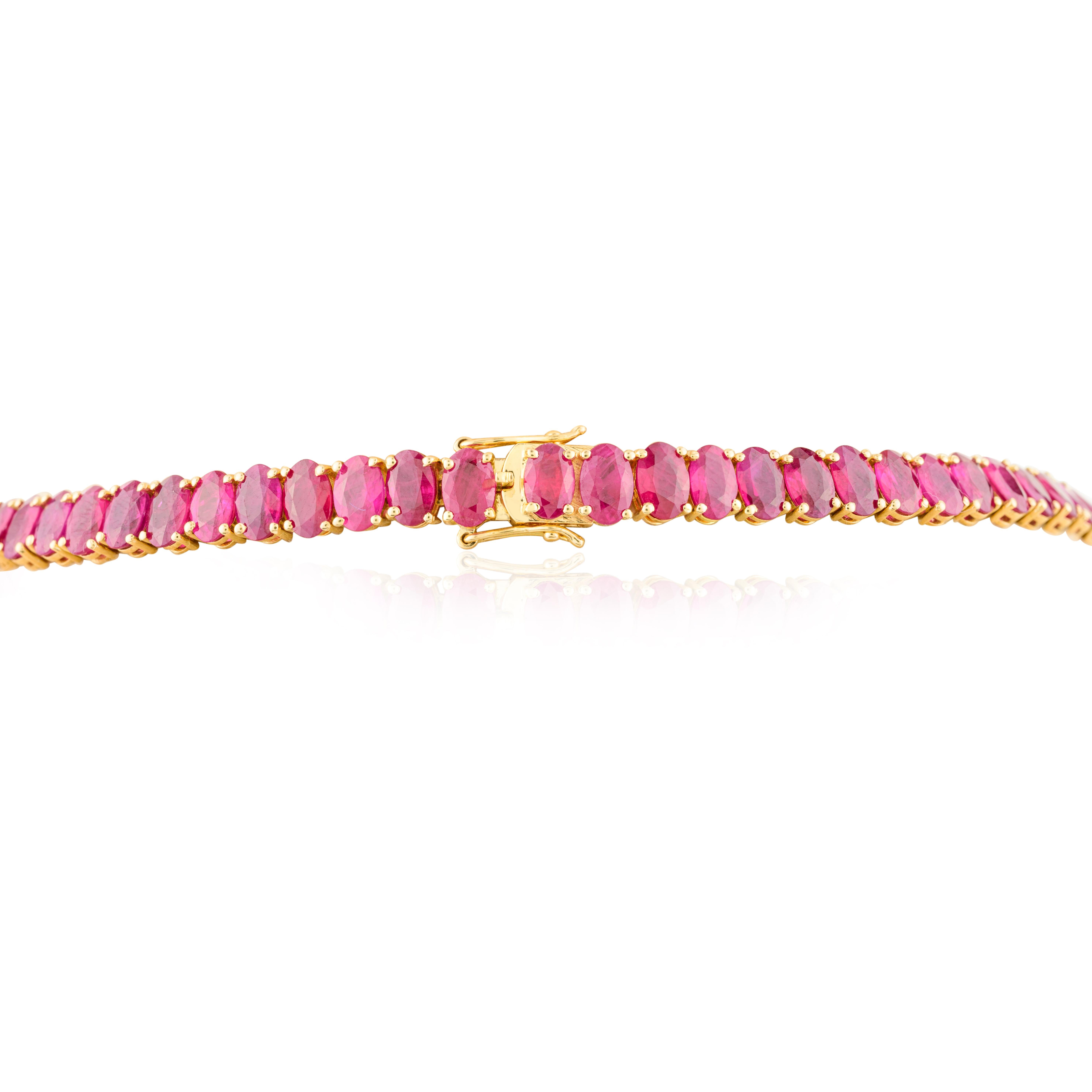 Art Deco 56.83 Carats Genuine Ruby Tennis Necklace for Wedding in 18k Solid Yellow Gold For Sale