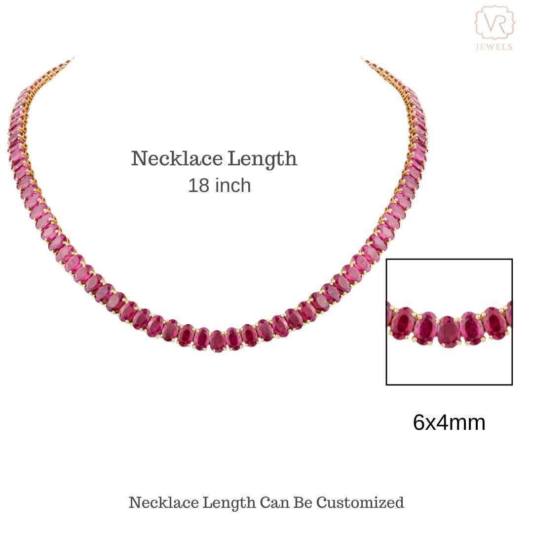 56.83 Carats Genuine Ruby Tennis Necklace for Wedding in 18k Solid Yellow Gold For Sale 3
