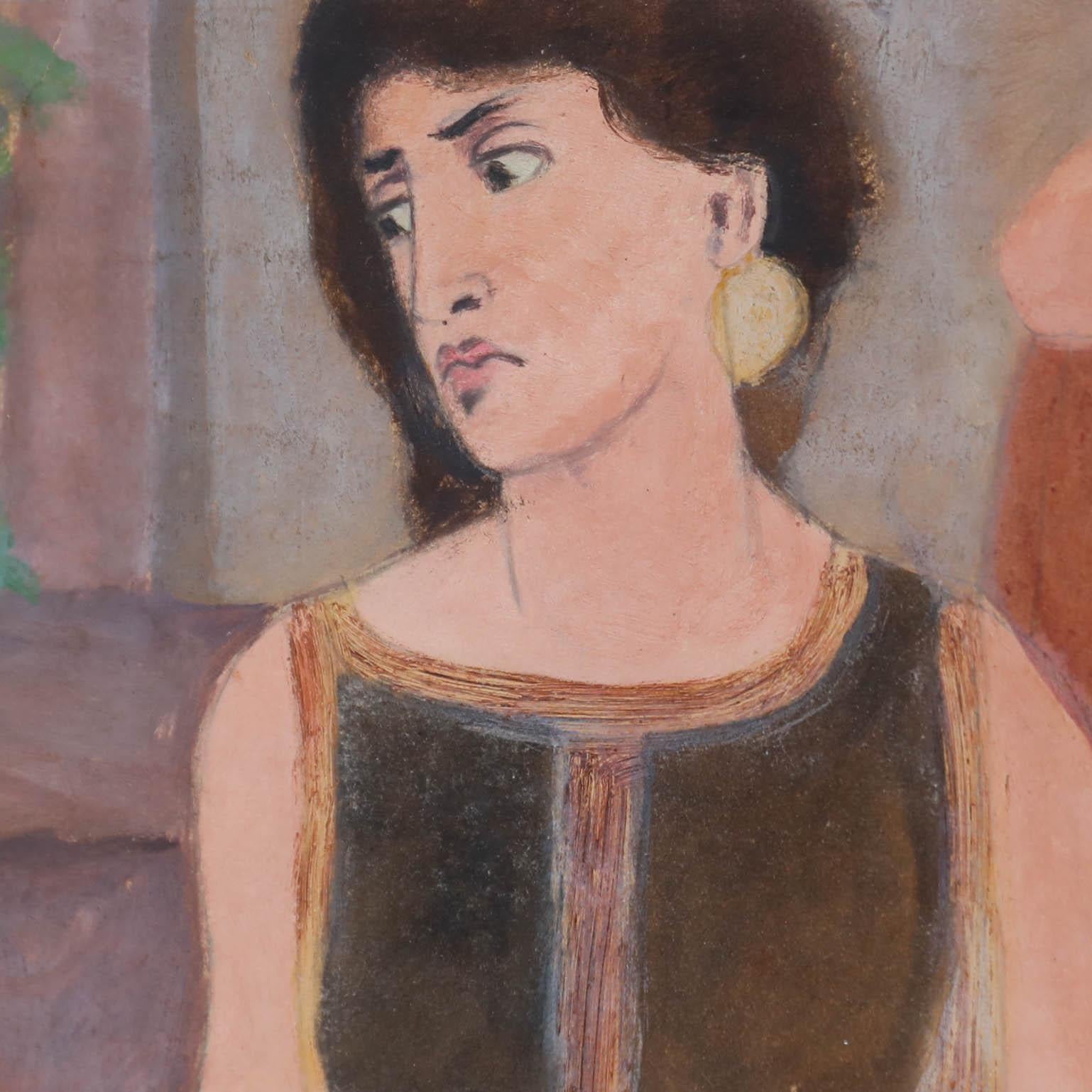 Une charmante étude d'une femme grecque classique dans une palette pastel. Non signée. Présenté dans un cadre doré avec un motif floral. Sur le papier.