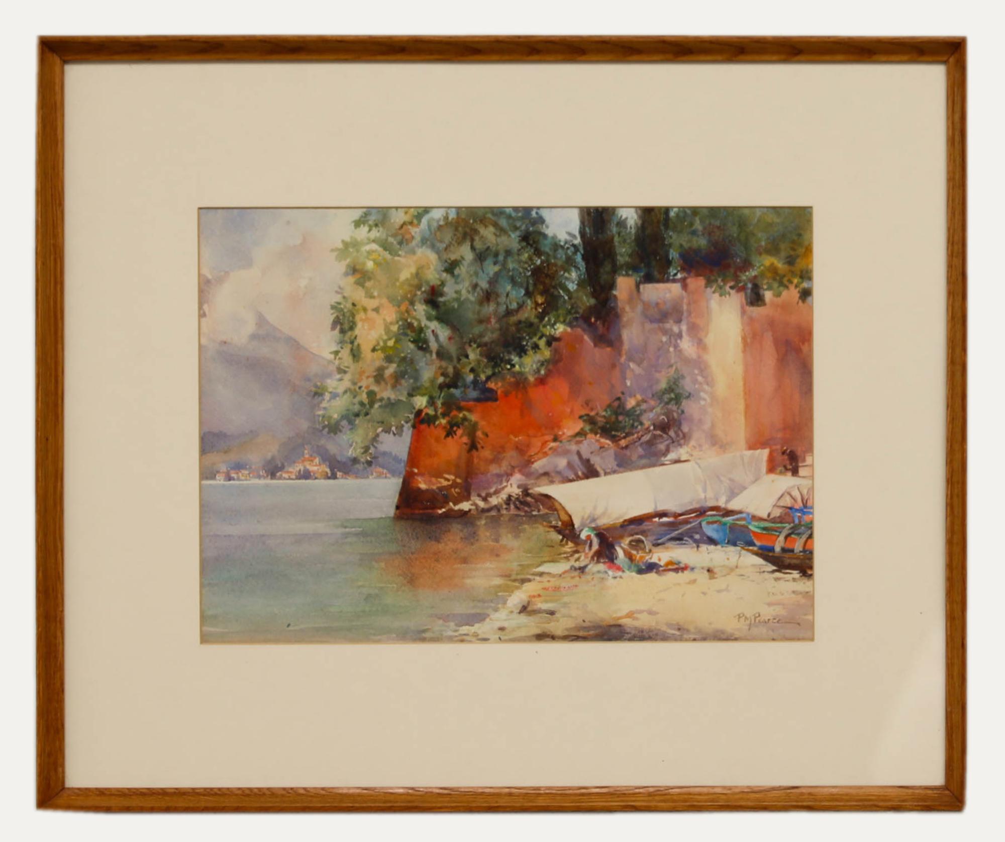 P. M. Pearce - Gerahmtes Aquarell aus der Mitte des 20. Jahrhunderts, Varenna, Comer See