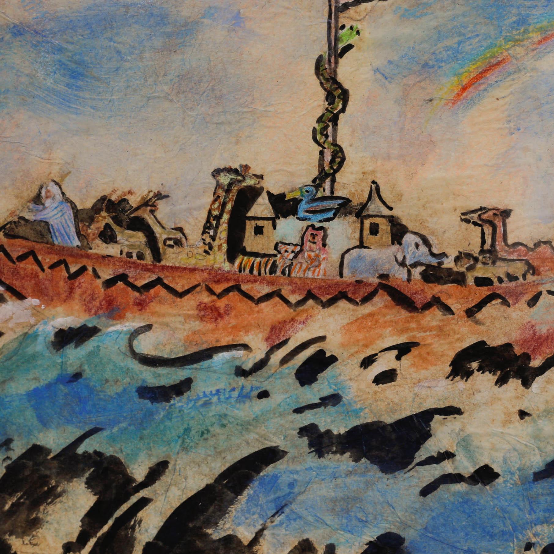 20th Century Watercolour - Noah's Arch - Brown Figurative Art by Unknown