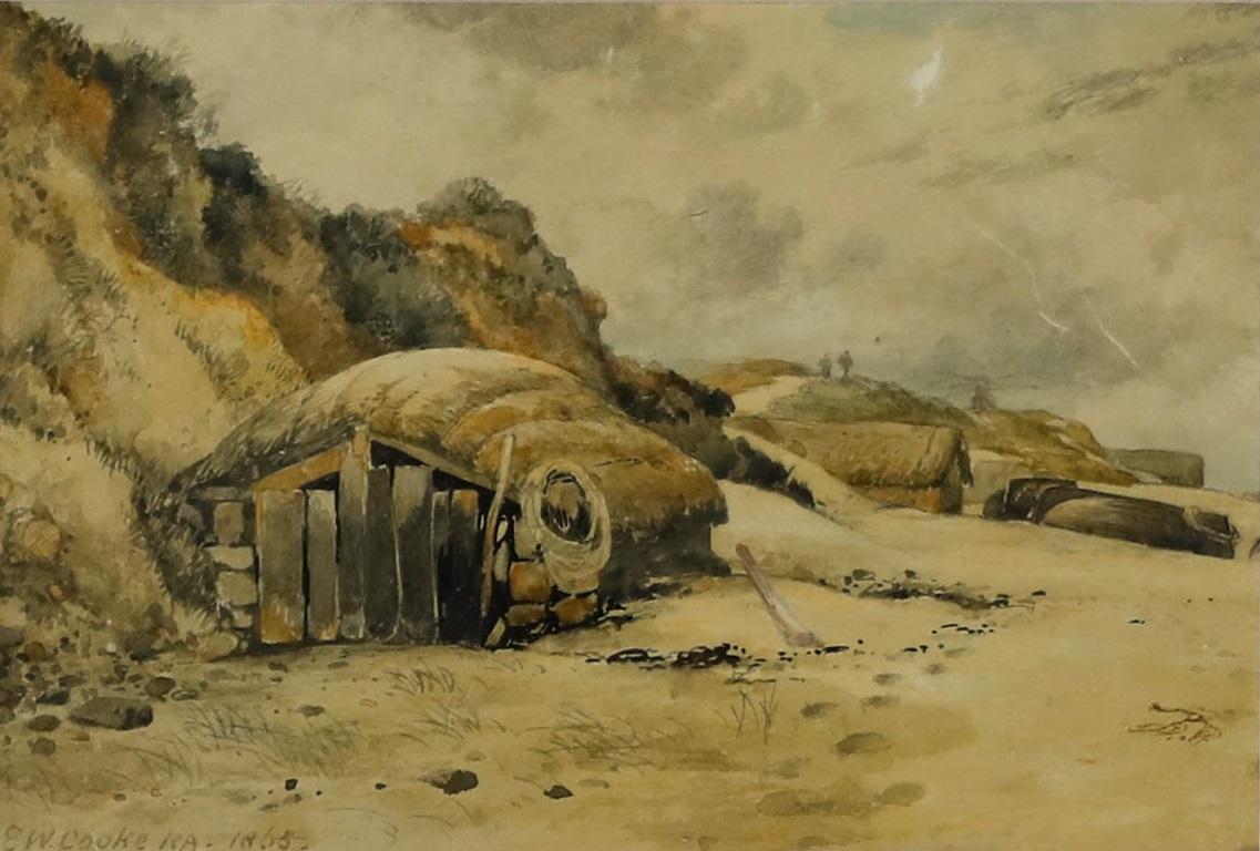 Edward William Cooke RA (1811-1880) - Acquerello incorniciato, Sulla costa della Cornovaglia in vendita 1