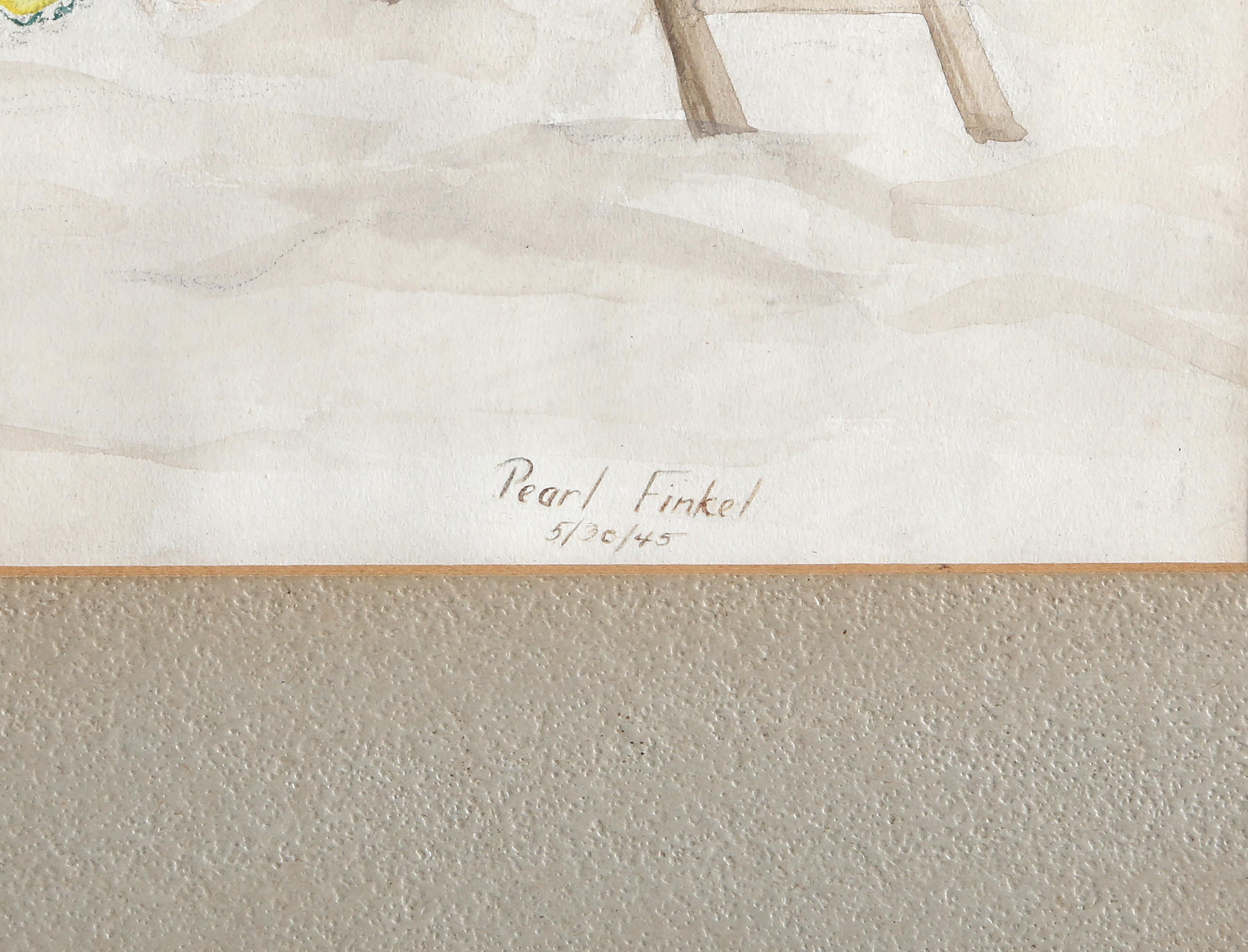 Children on Beach, Modern Watercolor on Paper by Pearl Finkel For Sale 2
