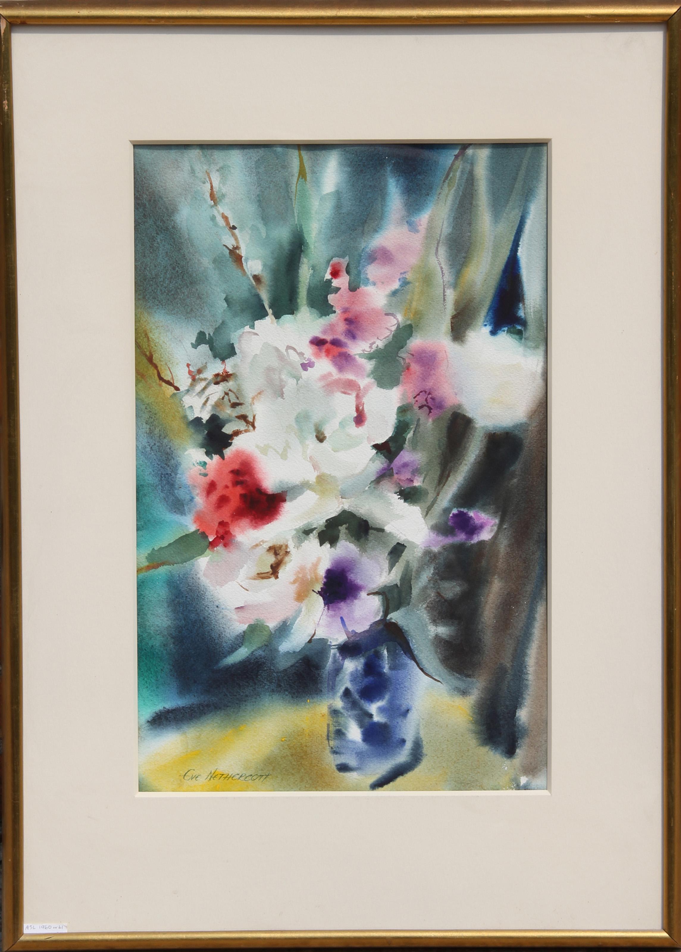  Eve Nethercott, estadounidense (1925 - 2015) -  Ramo de flores II, Año:  hacia 1960, Medio:  Acuarela, Tamaño:  50,8 cm x 33,02 cm (20 pulg. x 13 pulg.), Tamaño del marco:  30 x 21 pulgadas, Descripción:  Una acuarela única sobre papel de la