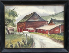 Red Barn, impressionistisches Aquarell von Eve Nethercott