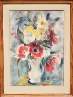 Fiori rossi e gialli, acquerello impressionista di Eve Nethercott