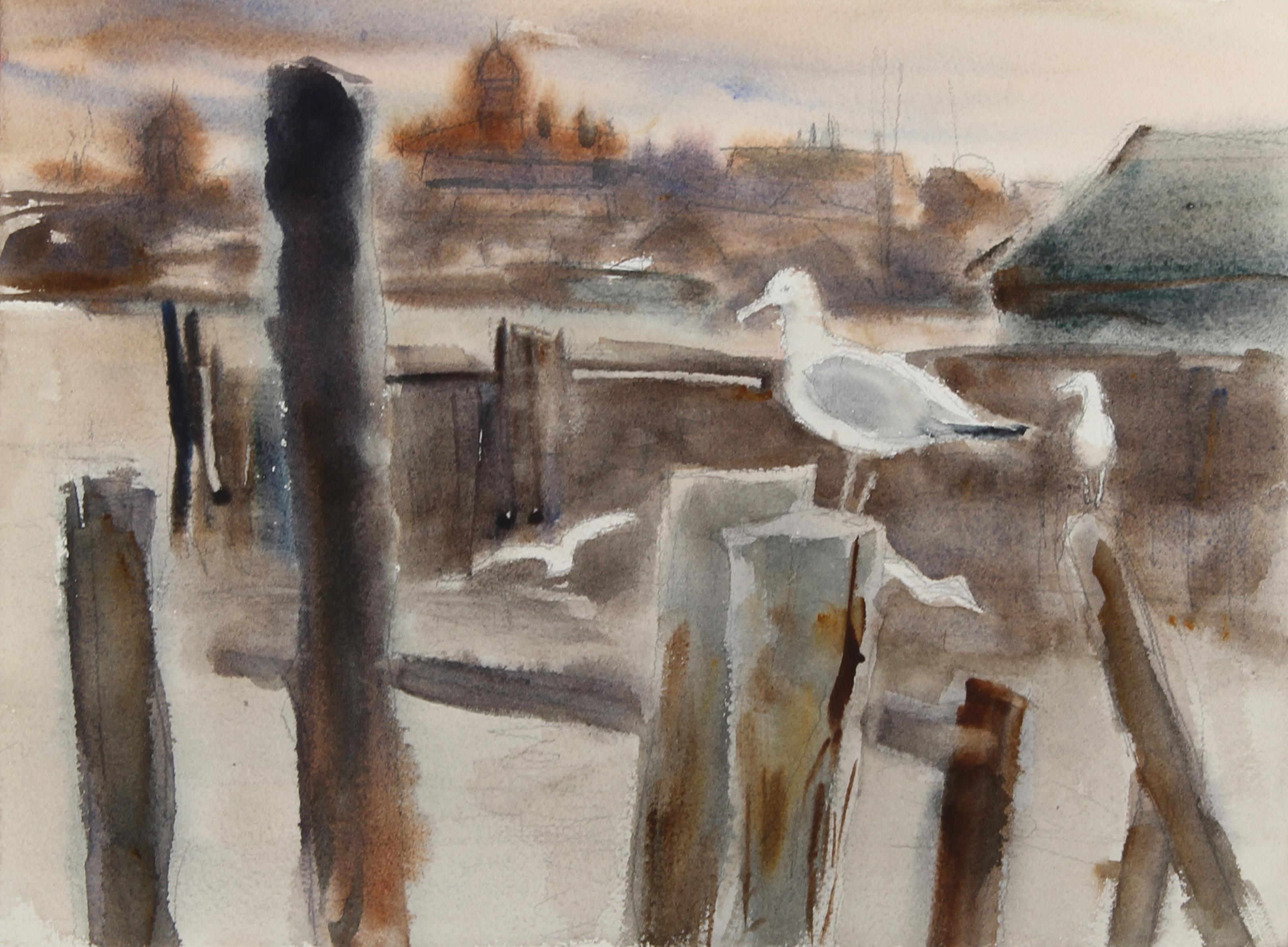 Impressionistisches Aquarell von Eve Nethercott, Maine Seagull, Maine