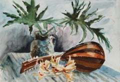 Nature morte à la mandoline, aquarelle impressionniste d'Eve Nethercott
