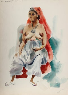 Nu assis, aquarelle impressionniste d' Eve Nethercott