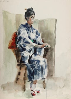 Donna in kimono, acquerello impressionista di Eve Nethercott