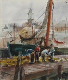 Pescatori del Maine, acquerello impressionista di Eve Nethercott