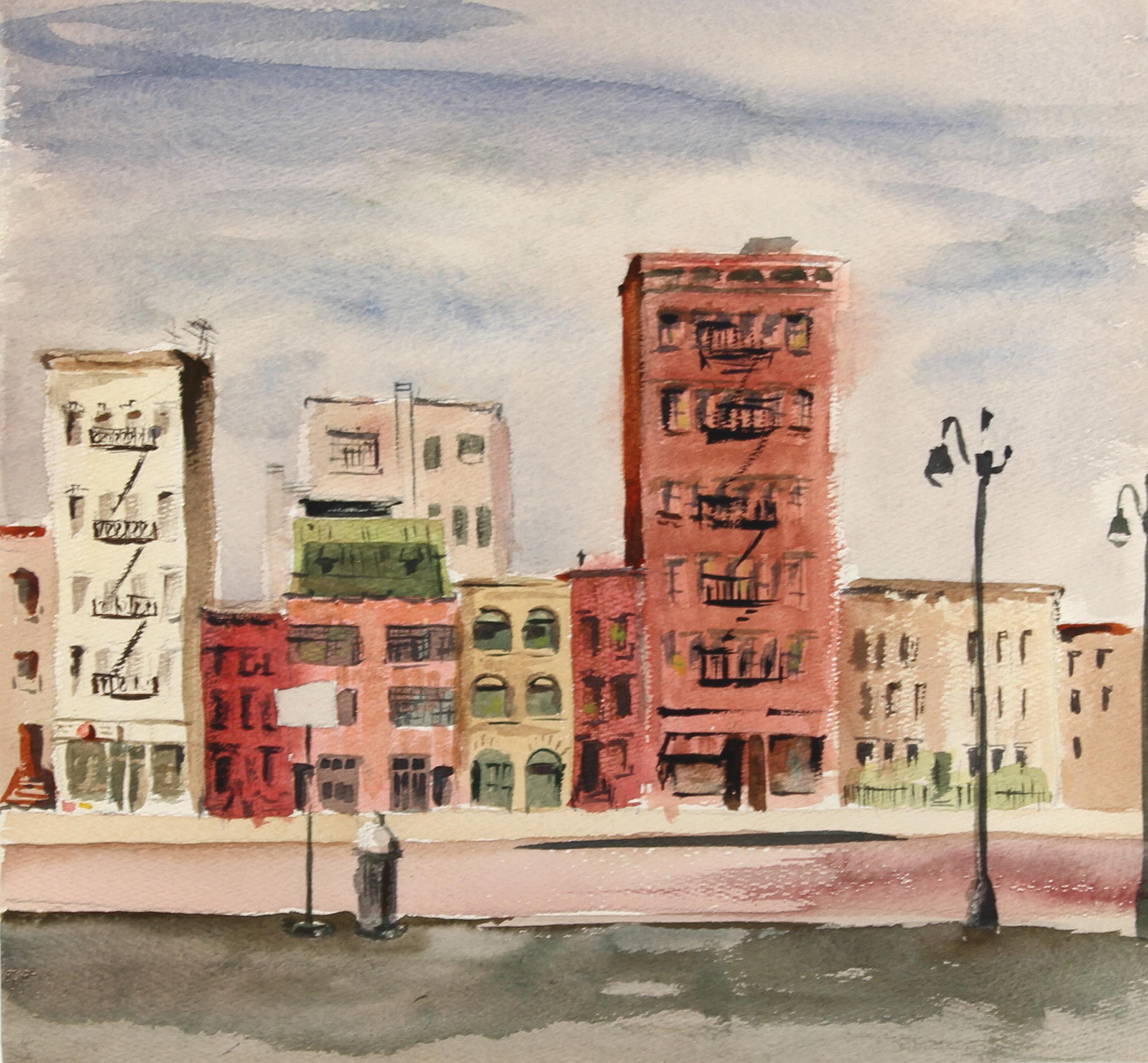 City Street and City Buildings Study, Impressionist Watercolor by Eve Nethercott