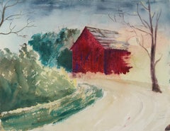 City Garage and Red Barn, Impressionist Watercolor by Eve Nethercott