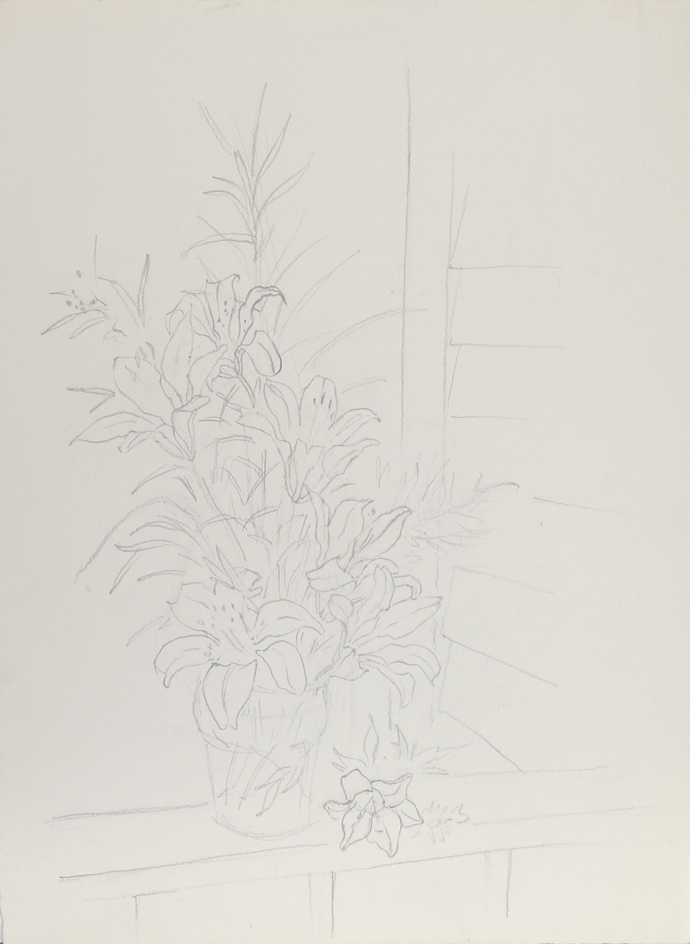 Lilien, impressionistische Graphitzeichnung von Eve Nethercott