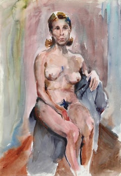 Nu assis, aquarelle impressionniste d' Eve Nethercott