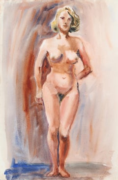 Nudo in piedi, acquerello impressionista di Eve Nethercott
