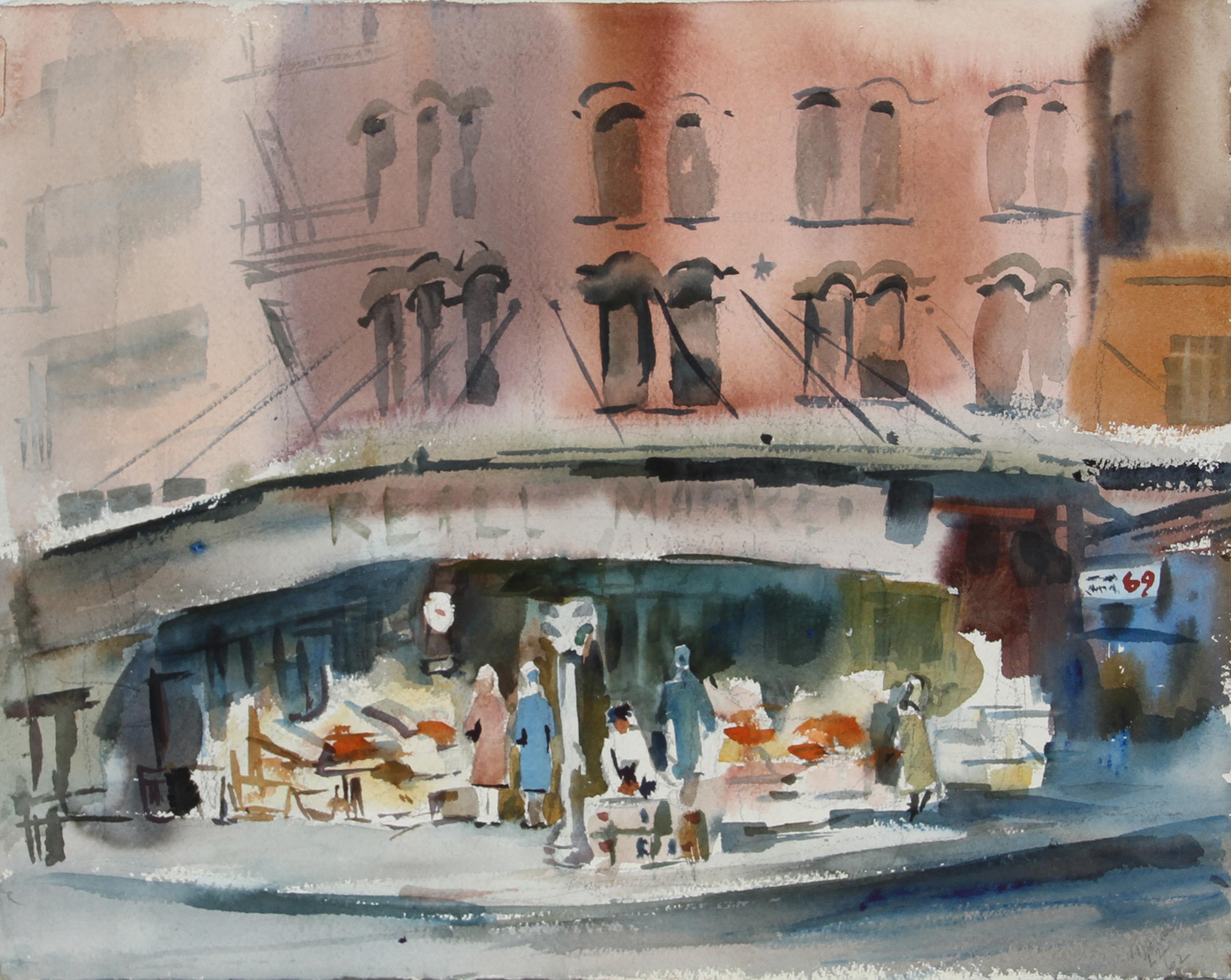 Bird and Reill Market, impressionistisches Aquarell von Eve Nethercott im Angebot 1