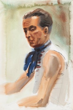 Porträt eines Mannes mit Ascot, impressionistisches Aquarell von Eve Nethercott