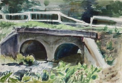 Bridge in Central Park & Manhattan Ansicht von Brooklyn, impressionistisches Aquarell
