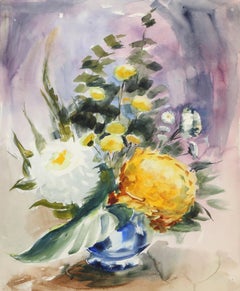 Large Flowers in Vase, Impressionist Watercolor by Eve Nethercott