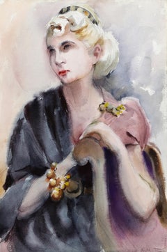 Ritratto di donna bionda, acquerello impressionista di Eve Nethercott
