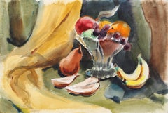 Natura morta con frutta, acquerello impressionista di Eve Nethercott