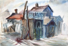 Haus mit Banisters, impressionistisches Aquarell von Eve Nethercott