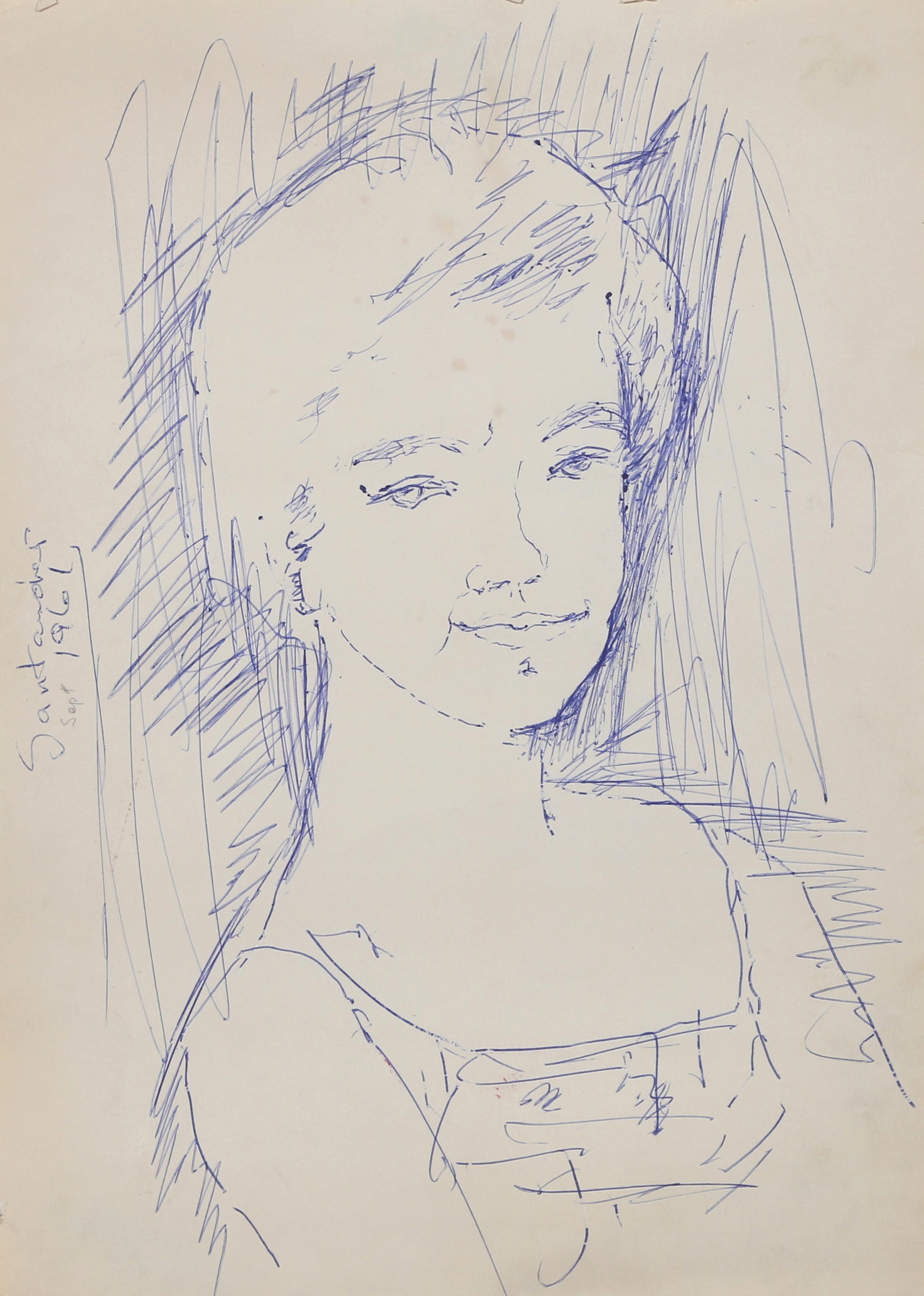  Eve Nethercott, Amerikanerin (1925 - 2015) -  Santander, Jahr:  1961, Medium:  Tinte auf Papier, Größe:  14  x 10 in. (35.56  x 25,4 cm), Beschreibung:  Eve Nethercotts Tuschezeichnung eines Kindes, das den Betrachter anlächelt, ist süß und