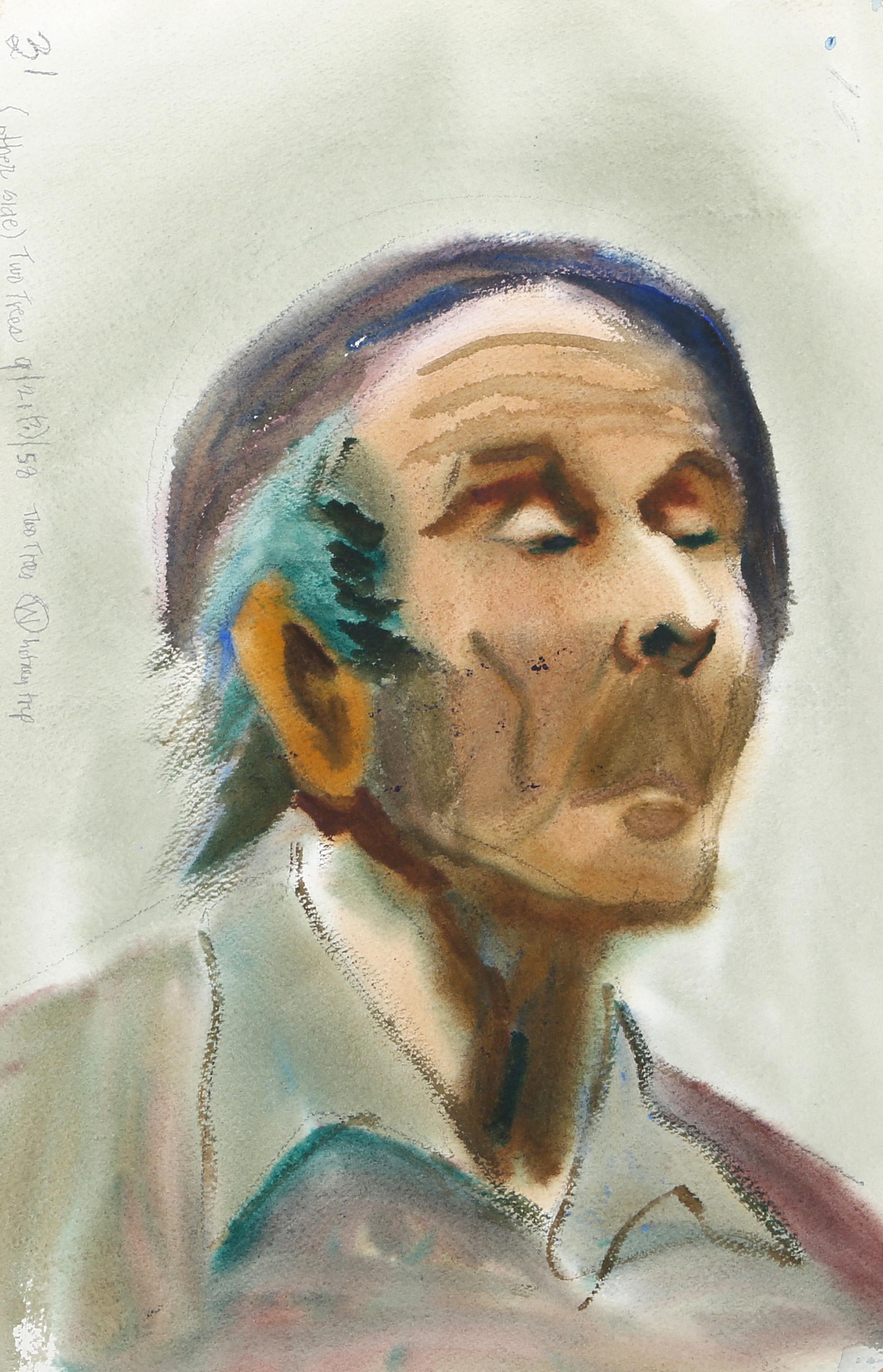 Portrait d'un homme à béret, aquarelle impressionniste d'Eve Nethercott
