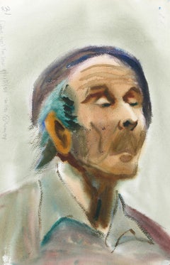 Portrait d'un homme à béret, aquarelle impressionniste d'Eve Nethercott