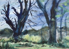 Winterbäume, impressionistisches Aquarell von Eve Nethercott
