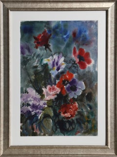 Papaveri e rose, acquerello impressionista di Eve Nethercott