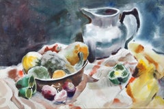 Pichet avec légumes, aquarelle impressionniste d'Eve Nethercott