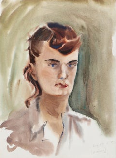 Portrait de femme dans le Maine, aquarelle impressionniste d'Eve Nethercott